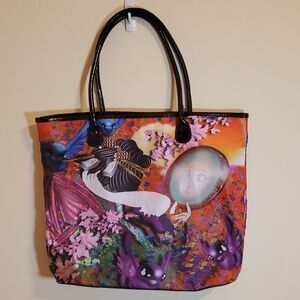 Geisha Graphic Tote Bag | Black Vinyl Handles | Red Interior Lining